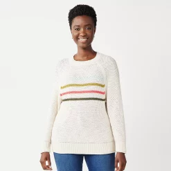Women's Sonoma Goods For Life® All Over Stitch Crewneck Sweater -Sonoma Goods Shop 4923526 Beige Stripe