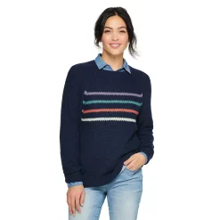 Women's Sonoma Goods For Life® All Over Stitch Crewneck Sweater -Sonoma Goods Shop 4923526 Navy Stripe