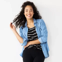 Women's Sonoma Goods For Life® Essential Everyday Button-Down Shirt -Sonoma Goods Shop 4991213 Denim