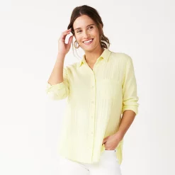 Women's Sonoma Goods For Life® Essential Everyday Button-Down Shirt -Sonoma Goods Shop 4991213 Light Yellow Texture