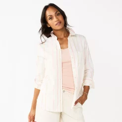 Women's Sonoma Goods For Life® Essential Everyday Button-Down Shirt -Sonoma Goods Shop 4991213 White Multi Stripe
