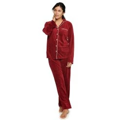 Women's Sonoma Goods For Life® Velour Long Sleeve Pajama Shirt & Pajama Pants Sleep Set -Sonoma Goods Shop 5033010 Red Embossed Heart