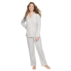 Women's Sonoma Goods For Life® Velour Long Sleeve Pajama Shirt & Pajama Pants Sleep Set -Sonoma Goods Shop 5033010 Silver Heather
