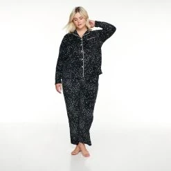 Plus Size Sonoma Goods For Life® Velour Pajama Shirt & Pajama Pants Set -Sonoma Goods Shop 5033014 Black Stars