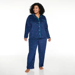 Plus Size Sonoma Goods For Life® Velour Pajama Shirt & Pajama Pants Set -Sonoma Goods Shop 5033014 Navy Dot