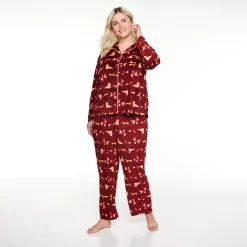 Plus Size Sonoma Goods For Life® Velour Pajama Shirt & Pajama Pants Set -Sonoma Goods Shop 5033014 Red Dogs