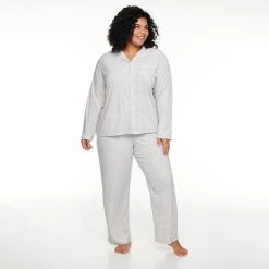 Plus Size Sonoma Goods For Life® Velour Pajama Shirt & Pajama Pants Set -Sonoma Goods Shop 5033014 Silver Heather