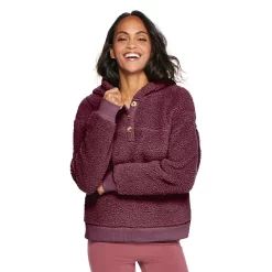 Women's Sonoma Goods For Life® Henley Sherpa Hoodie -Sonoma Goods Shop 5092725 Burgundy