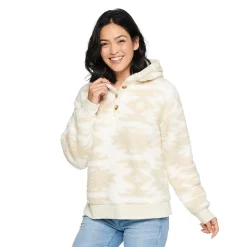 Women's Sonoma Goods For Life® Henley Sherpa Hoodie -Sonoma Goods Shop 5092725 Cream Blanket Print