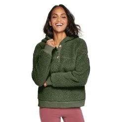 Women's Sonoma Goods For Life® Henley Sherpa Hoodie -Sonoma Goods Shop 5092725 Dark Green