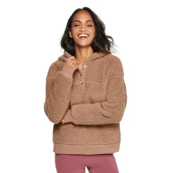 Women's Sonoma Goods For Life® Henley Sherpa Hoodie -Sonoma Goods Shop 5092725 Khaki Tan