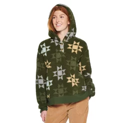Women's Sonoma Goods For Life® Henley Sherpa Hoodie -Sonoma Goods Shop 5092725 Olive Blue Geo Print