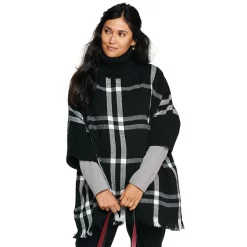 Women's Sonoma Goods For Life® Turtleneck Poncho -Sonoma Goods Shop 5161618 Black White Buffalo