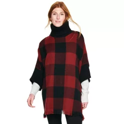 Women's Sonoma Goods For Life® Turtleneck Poncho -Sonoma Goods Shop 5161618 Red Black