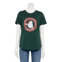 Women's Sonoma Goods For Life® Short Sleeve Holiday Graphic Tee -Sonoma Goods Shop 5180762 Green Santa