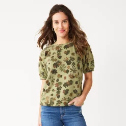 Women's Sonoma Goods For Life® Puff Sleeve Sweatshirt -Sonoma Goods Shop 5237696 Olive Camo Floral