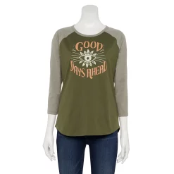 Women's Sonoma Goods For Life® Three Quarter Sleeve Baseball Graphic Tee -Sonoma Goods Shop 5242169 Olive Good Days