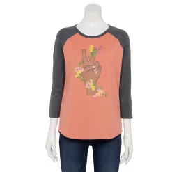 Women's Sonoma Goods For Life® Three Quarter Sleeve Baseball Graphic Tee -Sonoma Goods Shop 5242169 Pink Peace Floral