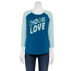 Women's Sonoma Goods For Life® Three Quarter Sleeve Baseball Graphic Tee -Sonoma Goods Shop 5242169 Teal Choose Love