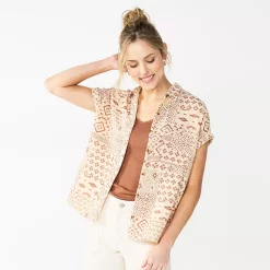 Women's Sonoma Goods For Life® Button-Front Shirt -Sonoma Goods Shop 5254682 Beige Brown Geo