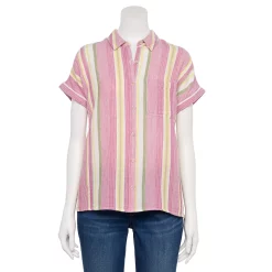 Women's Sonoma Goods For Life® Button-Front Shirt -Sonoma Goods Shop 5254682 Berry Stripe