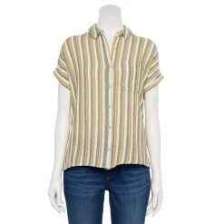 Women's Sonoma Goods For Life® Button-Front Shirt -Sonoma Goods Shop 5254682 Cream Olive Stripe
