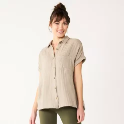 Women's Sonoma Goods For Life® Button-Front Shirt -Sonoma Goods Shop 5254682 Gray Brown