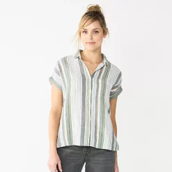 Women's Sonoma Goods For Life® Button-Front Shirt -Sonoma Goods Shop 5254682 Gray Green Stripe
