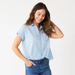 Women's Sonoma Goods For Life® Button-Front Shirt -Sonoma Goods Shop 5254682 Light Wash Chambray