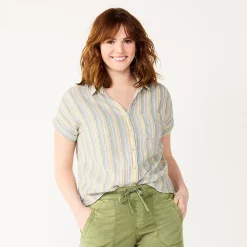 Women's Sonoma Goods For Life® Button-Front Shirt -Sonoma Goods Shop 5254682 Multi Stripe