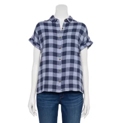 Women's Sonoma Goods For Life® Button-Front Shirt -Sonoma Goods Shop 5254682 Navy Blue Gingham