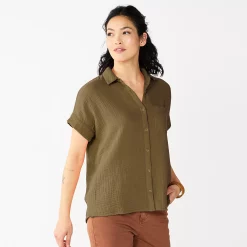 Women's Sonoma Goods For Life® Button-Front Shirt -Sonoma Goods Shop 5254682 Olive
