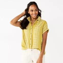 Women's Sonoma Goods For Life® Button-Front Shirt -Sonoma Goods Shop 5254682 Olive Geo Stripe