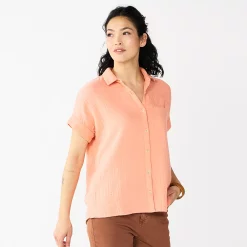 Women's Sonoma Goods For Life® Button-Front Shirt -Sonoma Goods Shop 5254682 Soft Coral