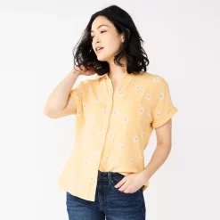 Women's Sonoma Goods For Life® Button-Front Shirt -Sonoma Goods Shop 5254682 Yellow Daisy