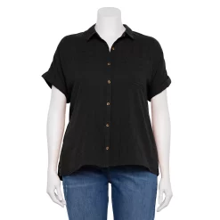 Plus Size Sonoma Goods For Life® Short Sleeve Button Down Top -Sonoma Goods Shop 5258112 Black