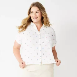Plus Size Sonoma Goods For Life® Short Sleeve Button Down Top -Sonoma Goods Shop 5258112 Cream Sun Print