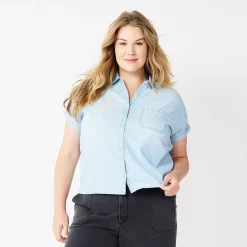 Plus Size Sonoma Goods For Life® Short Sleeve Button Down Top -Sonoma Goods Shop 5258112 Light Wash Chambray