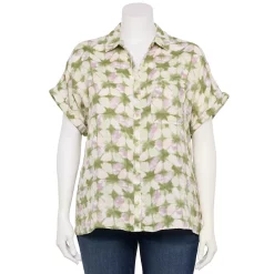 Plus Size Sonoma Goods For Life® Short Sleeve Button Down Top -Sonoma Goods Shop 5258112 Sage Triangle Dye
