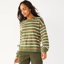 Women's Sonoma Goods For Life® Side Tie Sweatshirt -Sonoma Goods Shop 5271671 Olive Hope Stripe