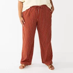 Plus Size Sonoma Goods For Life® Linen-Blend Wide-Leg Pants -Sonoma Goods Shop 5517827 Cinnamon Stripe