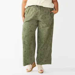 Plus Size Sonoma Goods For Life® Linen-Blend Wide-Leg Pants -Sonoma Goods Shop 5517827 Olive Floral