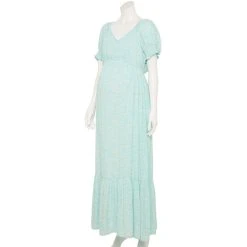 Maternity Sonoma Goods For Life® Smocked Sleeve Babydoll Maxi Dress -Sonoma Goods Shop 5523595 Light Blue Floral