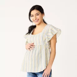 Maternity Sonoma Goods For Life® Squareneck Ruffle Top -Sonoma Goods Shop 5525569 Multi Happy Stripe