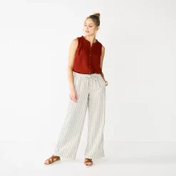 Women's Sonoma Goods For Life® Wide-Leg Linen Blend Pants -Sonoma Goods Shop 5545402 Ivory Stripe