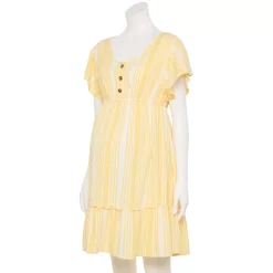 Maternity Sonoma Goods For Life® Flutter-Sleeve Tiered Dress -Sonoma Goods Shop 5549577 Yellow Candy Stripe