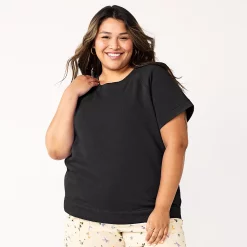 Plus Size Sonoma Goods For Life® Short-Sleeve Fleece Sweatshirt -Sonoma Goods Shop 5550378 Black