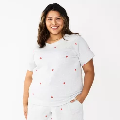 Plus Size Sonoma Goods For Life® Short-Sleeve Fleece Sweatshirt -Sonoma Goods Shop 5550378 Gray Hearts