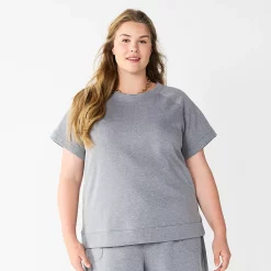 Plus Size Sonoma Goods For Life® Short-Sleeve Fleece Sweatshirt -Sonoma Goods Shop 5550378 Heather Gray