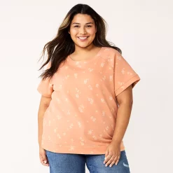 Plus Size Sonoma Goods For Life® Short-Sleeve Fleece Sweatshirt -Sonoma Goods Shop 5550378 Peach Floral